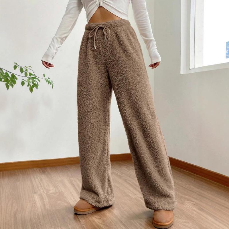 Autumn Winter Women's Trousers Streetwear Drawstring Casual Slim Pants Solid Versatile Warm Trousers Female Clothing