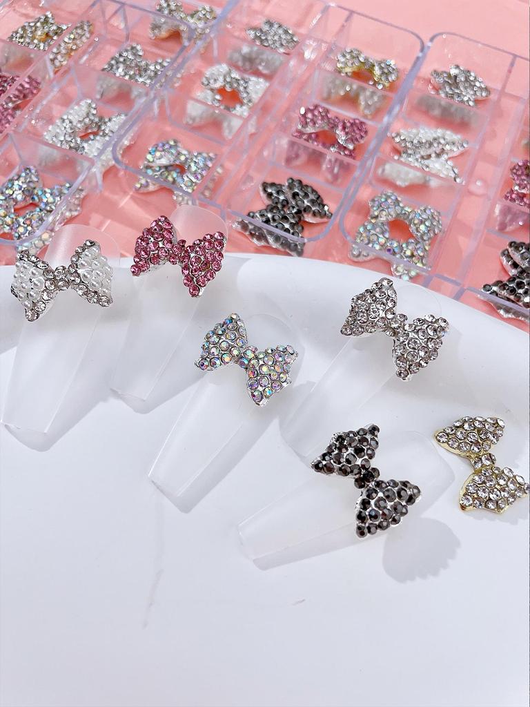 12pcs Glitter Bow Nail Art Decoration Supplies - Nail Art Jewelry Women's Nail Art Decoration Supplies Show the Charm of Women's Nail Art