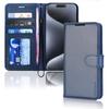 iPhone 15 Pro Max Leather Wallet Case, Flip Protective Case Cover with Wallet Card Holder, Stand and Wrist Strap PU Leather Case