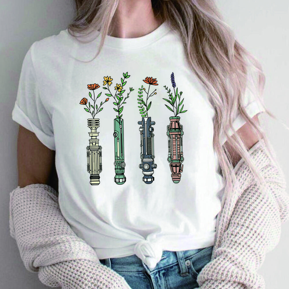 

Floral Lightsaber T-shirt Flowers Lightsaber Graphic Tshirt Women Funny Trip Shirts Unisex Short Sleeves Casual Tops Fans Gifts M