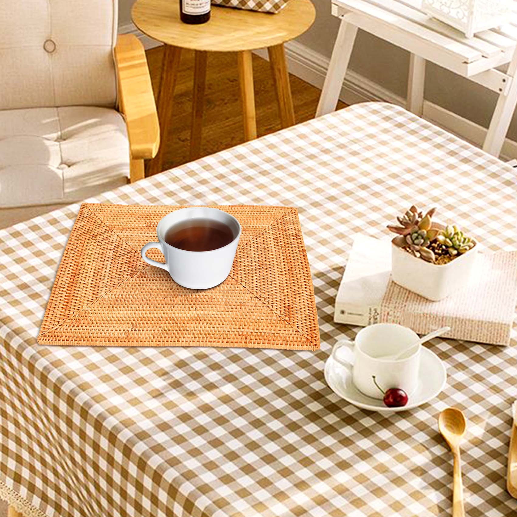 Good-Table Mats Non Slip Rattan Placemats Dining Table Heat Resistant Woven Placemats Heat Resistant Mats For Dinner Table