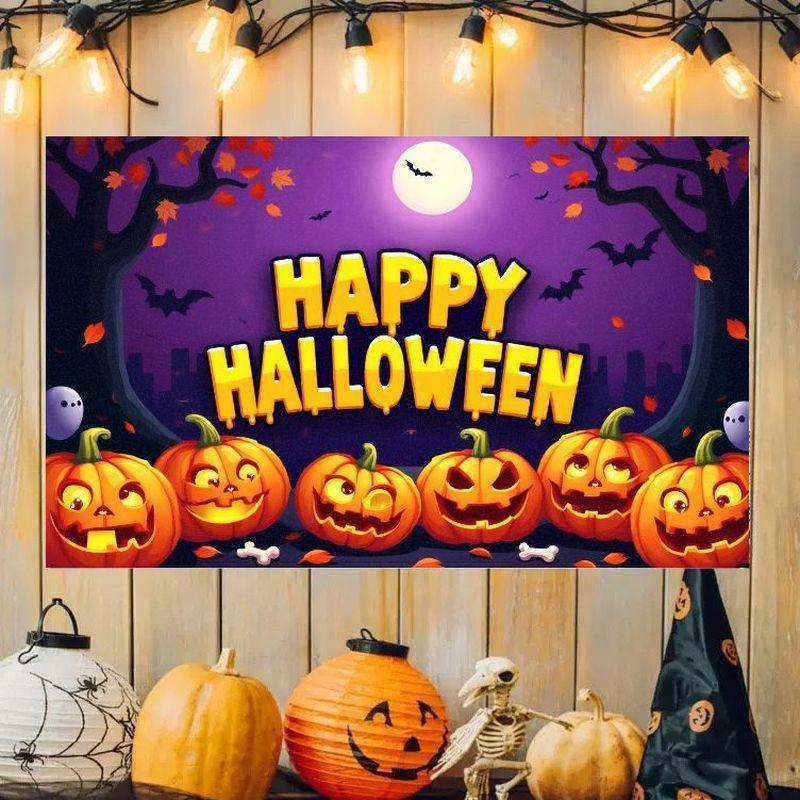 Halloween Banner Happy Halloween Tapestry Pumpkin Skeleton Castle Ghost Print Home Party Wall Hanging Decor Flag