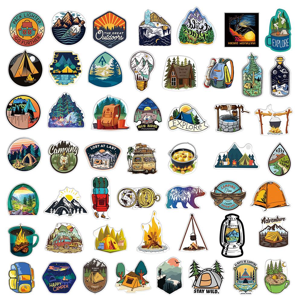 10/30/50/100pcs Cartoon Outdoor Camping Hiking Scenery Stickers Forest Wild Adventure Sticker Suitcase Phone Notebook Decals Toy