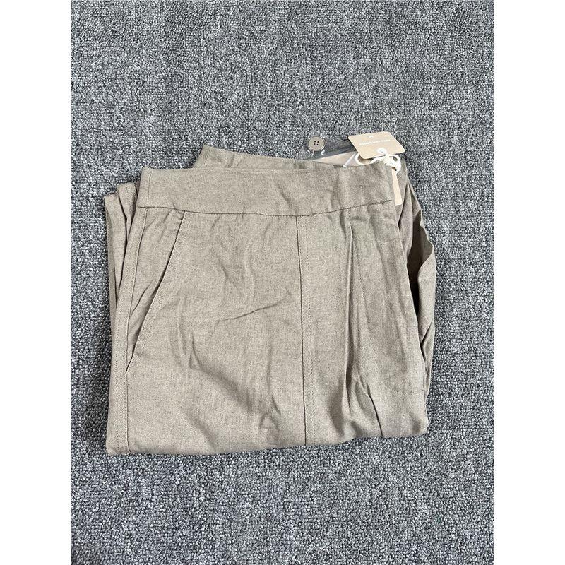 

Multi-Color Pure Yuan Linen Blend Official Website Summer New Comfortable Breathable Loose Simple Women High Waist Cropped Pants Gray 36/46