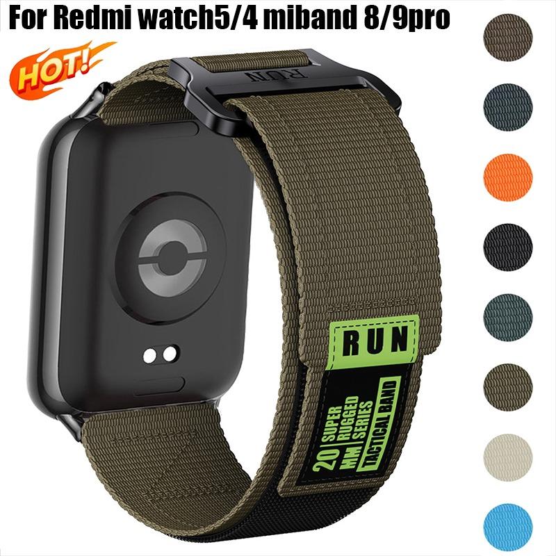 Cinturino Tattico in Nylon per Miband 9/8 pro Cinturino Sportivo per Xiaomi Redmi watch 4/5 Braccialetto di ricambio Elastico Traspirante