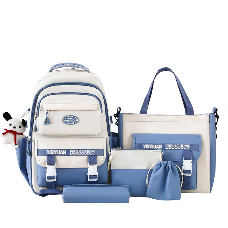 Schoolbag Large Capacity 1011 Nylon Five-piece School Bag Women's Simple Tooling Junior High School Backpack College Style Leisure Backpack