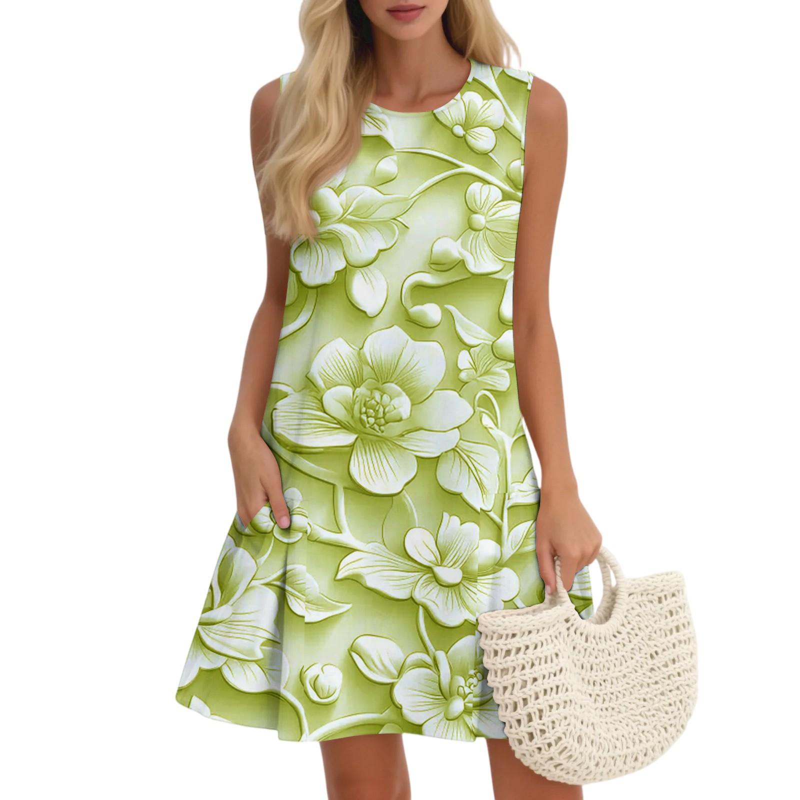 

Женский повседневный модный дышащий жилет с круглым вырезом, цветочное праздничное платье с карманами XXL зелёный