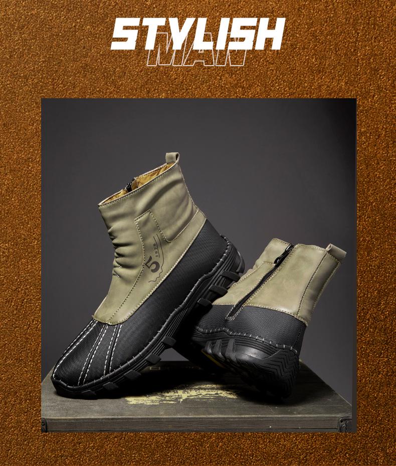 Men's High-Top Martin Boots: Fashionable Zipper, Outdoor, Large Size, Handmade Leather for Autumn & Winter