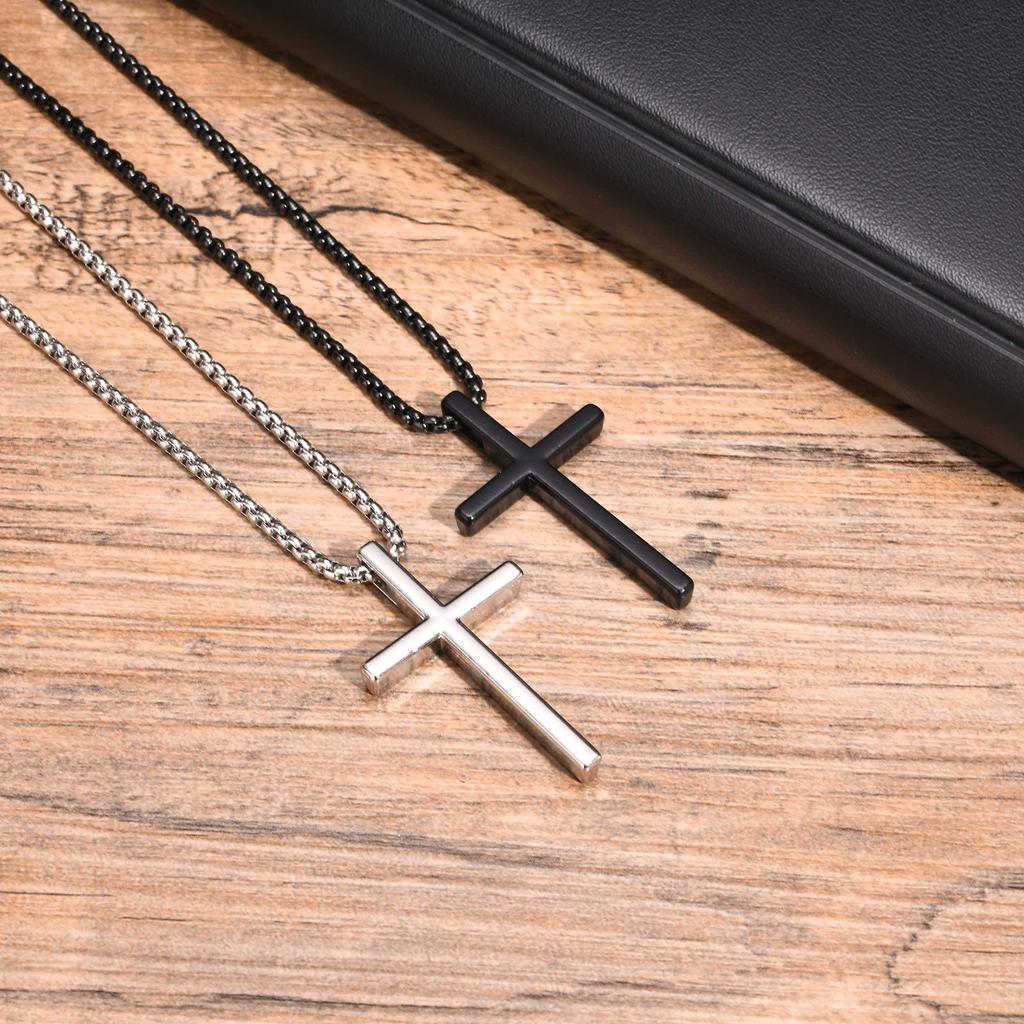 Stainless Steel Cross Pendant Necklace for Men Women, Unisex Simple Religion Necklace, Fashion Jewelry Chain Length 60cm/55cm