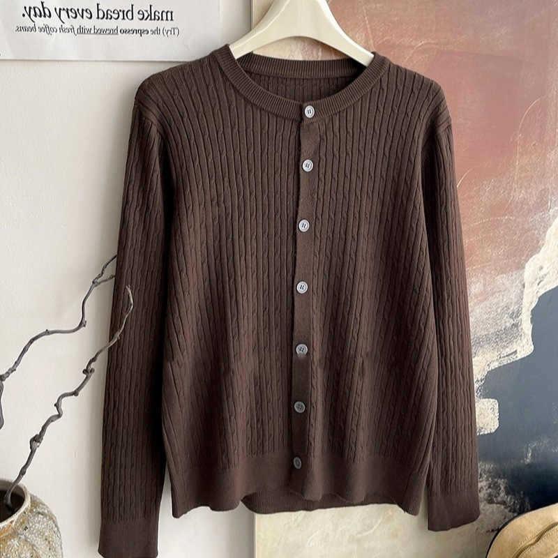 Core-spun Yarn Twist Soft Waxy Knitted Cardigan Top Women's Autumn and Winter New Casual Sweater Long-sleeved Jacket Top