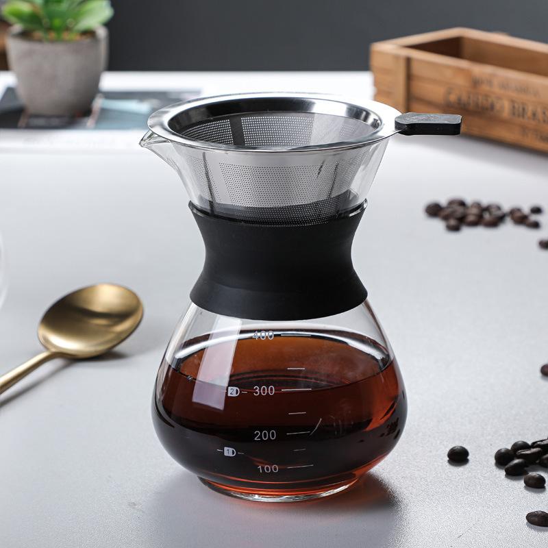 Kaffeekanne mit Glas-Handaufguss-Set, Haushalts-Tropffiltertasse, Filtersieb, Sharing-Kanne, Kaffeekanne mit Silikon-Rundbauch