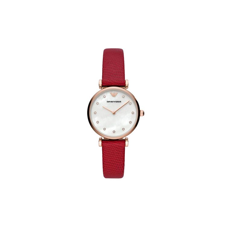 EMPORIO ARMANI Ferris Wheel Baby s Breath Collection Wrist Watch Quartz Movement Leather Strap White Dial Women s Watch AR11388 Red Strap