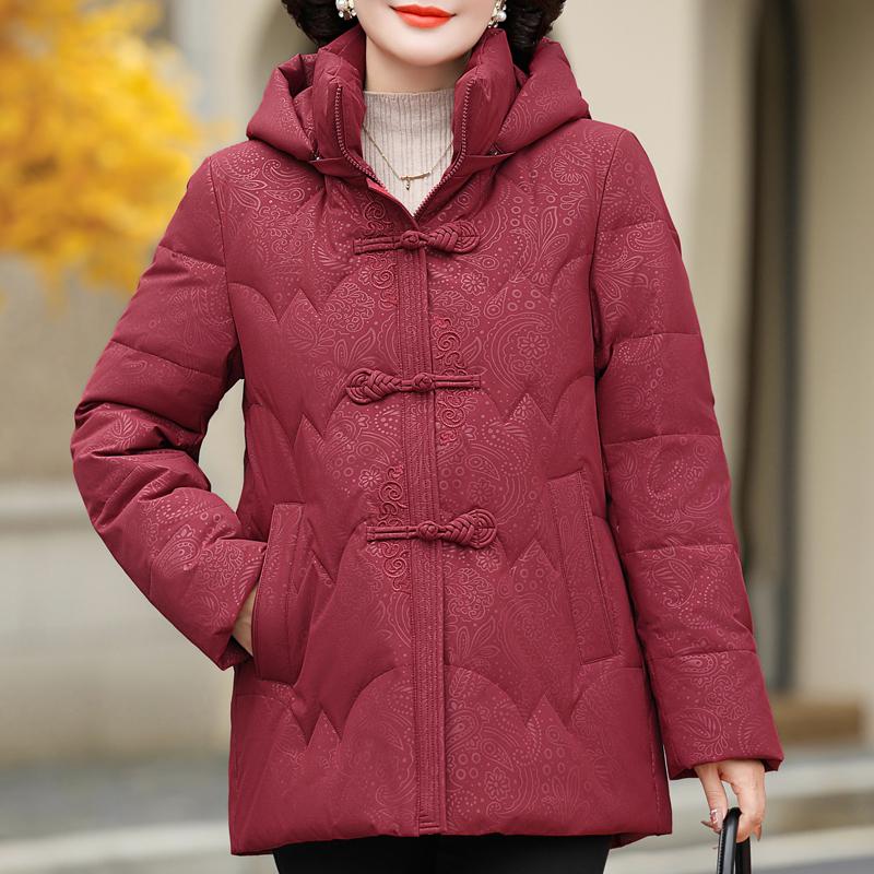 Middle Age Women Winter Short Down Coats Vintage Plus Size Parkas Hooded Elegant Thick Warm Down Jackets Woman Outerwears