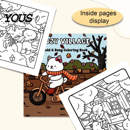 Drawing Pads for Colored Pencils Cozy Village Coloring Book, Thickened Cotton Pulp Paper, Stress Healing Cartoon Illustrations Relief Portable