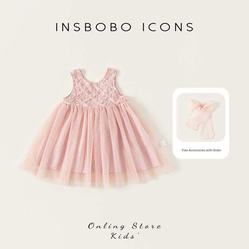 Insbobo Girls  Dress Summer Thin Style One-Year-Old Baby Girl Dress Children s Tulle Dress Baby Princess Dress Summer Trendy Pink 90 cm