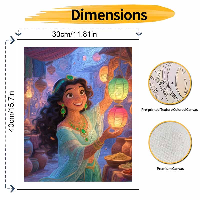 Disney Digital Oil Painting Art Kit Princess Lantern Market Handmade DIY Home Decor Gift