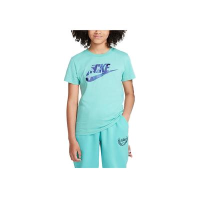 Sportswear Breathable Soft Letter Crew Neck Short Sleeve T-Shirt Kids Tops Green Frosted-Blue FZ5172-300