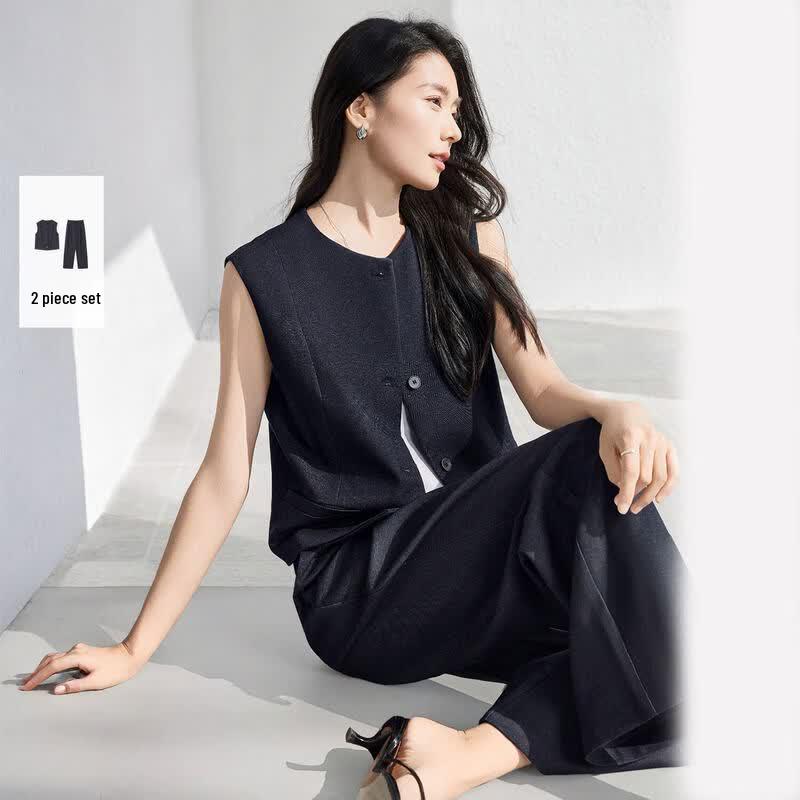 

Women s Soft Imitation Denim Sleeveless Vest & Long Pants Set L