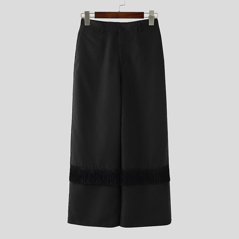 

INCERUN Men Zipper High Waist Casual Patchwork Hem Long Straight Pants Trousers S чёрный