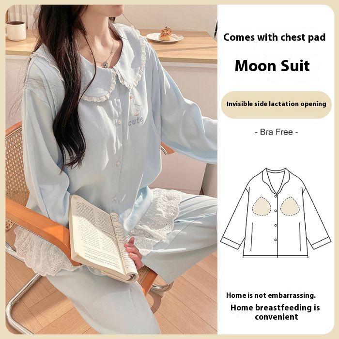 

Ежемесячная одежда Пижамы женские Облачный хлопок Премиум Одежда для беременных и кормящих грудью с нагрудной подкладкой Кардиган Комплект домашней одежды L