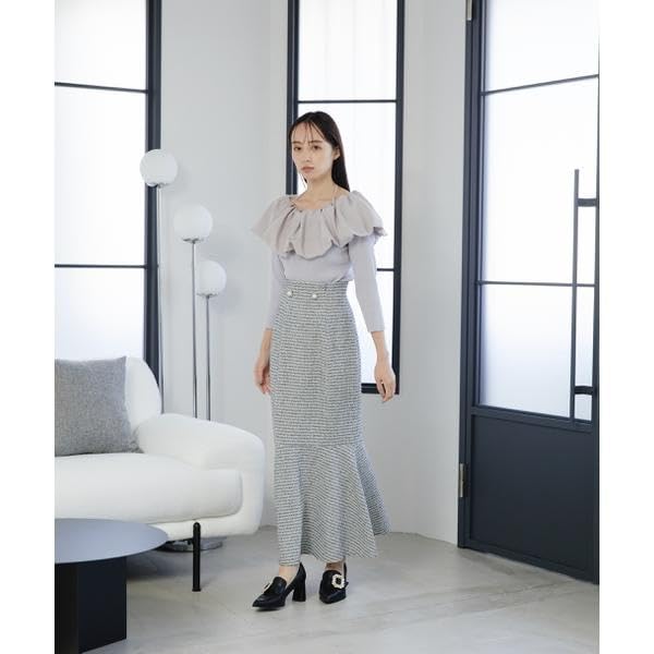 Jill by Jill Stuart Women's Fringe Tweed Mermaid Skirt, Navy, 125-3220021