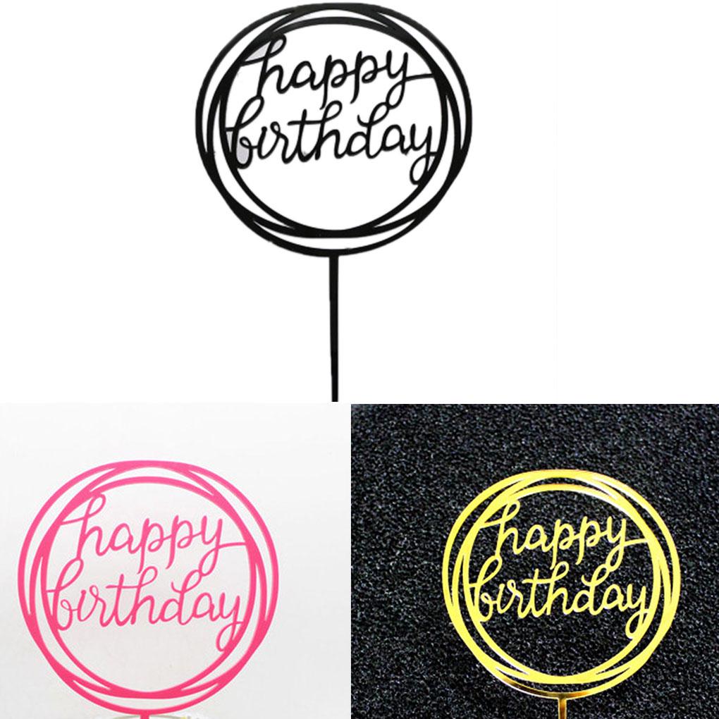 Round Happy Birthday Letter Cake Topper Acrylic DIY Cupcake Cake Smash Candle Party Handmade Stick