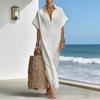 Summer Cotton Linen Dress for Women Short Sleeve Button Up Long Dress Casual Loose Beach Tunic Sundress