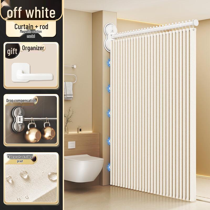 Handun Foldable No-Drill Suction Shower Curtain with Rod