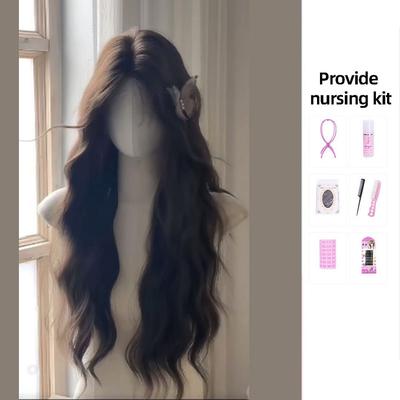 Women's Wigs with Full Headgear Simulate Hair Middle-parted Whole-piece Long Wavy Hair