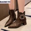 Crystal Flower Women Shoes Pointed Toe High Heels Ankle Boots 2025 Trend Sexy Luxury Prom Zipper Pumps New Chelsea Botas Mujer