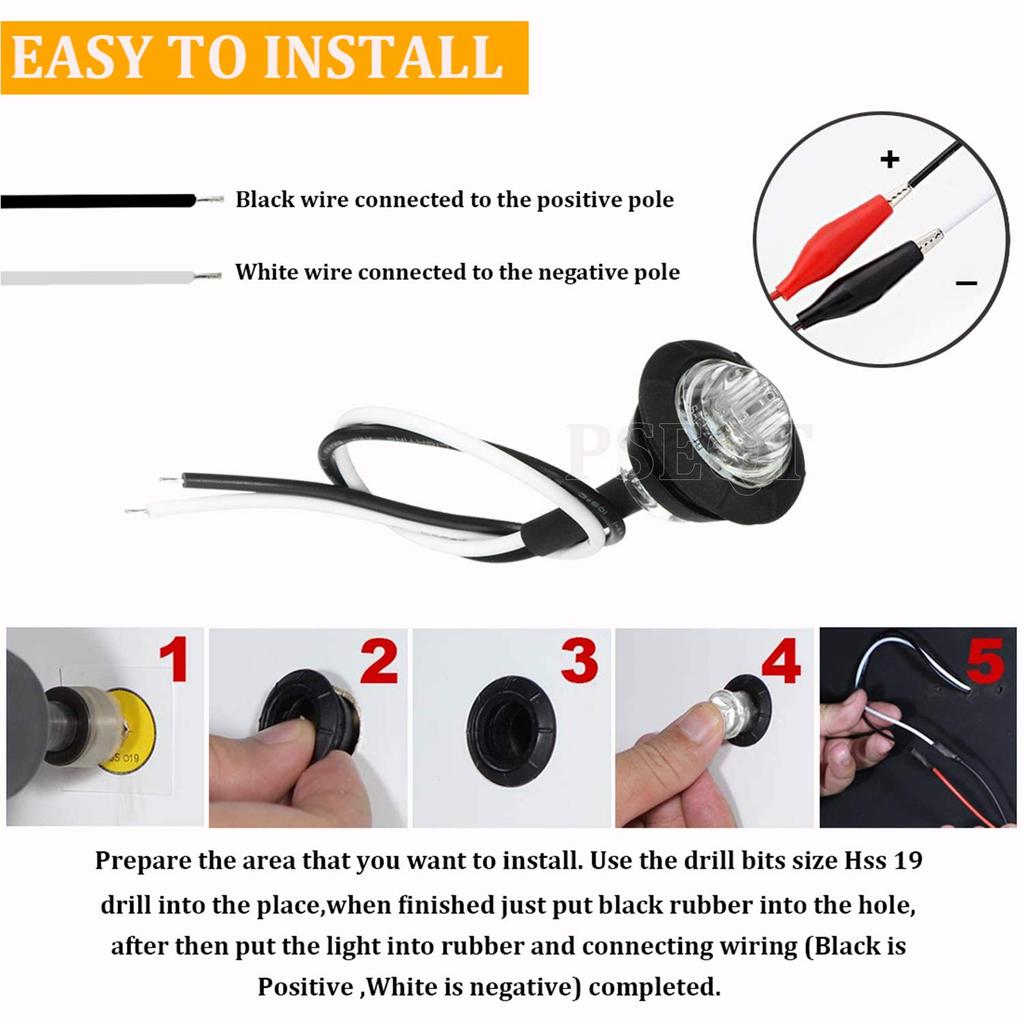 PSEQT 3/4" LED Lock Lights Round Underglow Wheel Fender Side Marker Clearance Light with