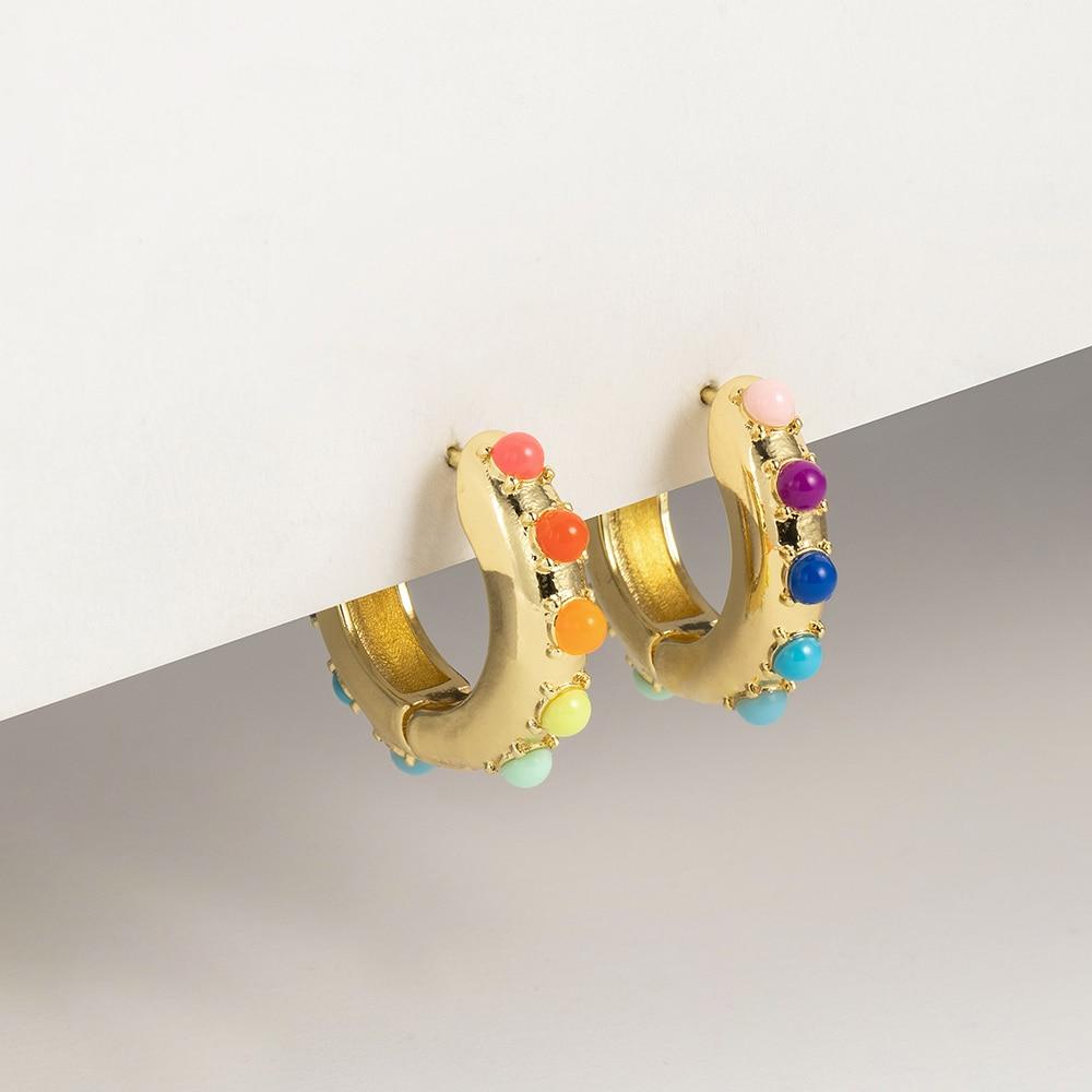 Women Cubic Zircon Rainbow Earrings Cubic Zirconia Ear Cuff Set Female Stylish Fashionable Gold Tone Huggie Clip On Earrings Earcuff Crystal Stone