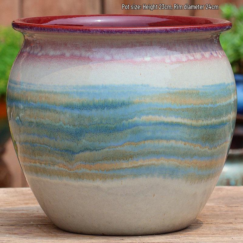 Retro Ceramic Wide Mouth Flower Pot - Tree Trunk Design for Succulents, Bougainvillea, Hydrangea, Roses  