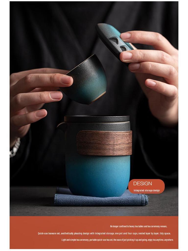 Compact Kuaike Travel Tea Set: One Pot, Four Cups, Portable Gongfu Brewing for Camping & Outdoors