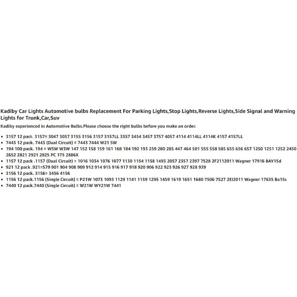 20 Pack 3157 3457 4157 Bulb Brake/Tail/Turn Signal Light/DRL(Daytime Running Lights) 3157Ll 12V P27/7W 3047 3057 4057 4114 Trailer Bulbs Fit For F150