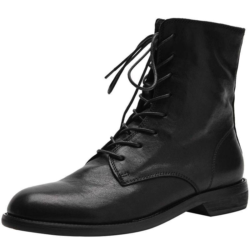 Minimalist Women's British Style Lace-Up Ankle Boots, Soft Leather, Flat Heel, Autumn/Winter 2025 Collection.