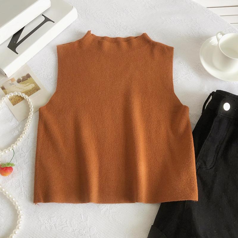 

Женская майка на бретелях с высоким воротником, тонкая, однотонная One Size