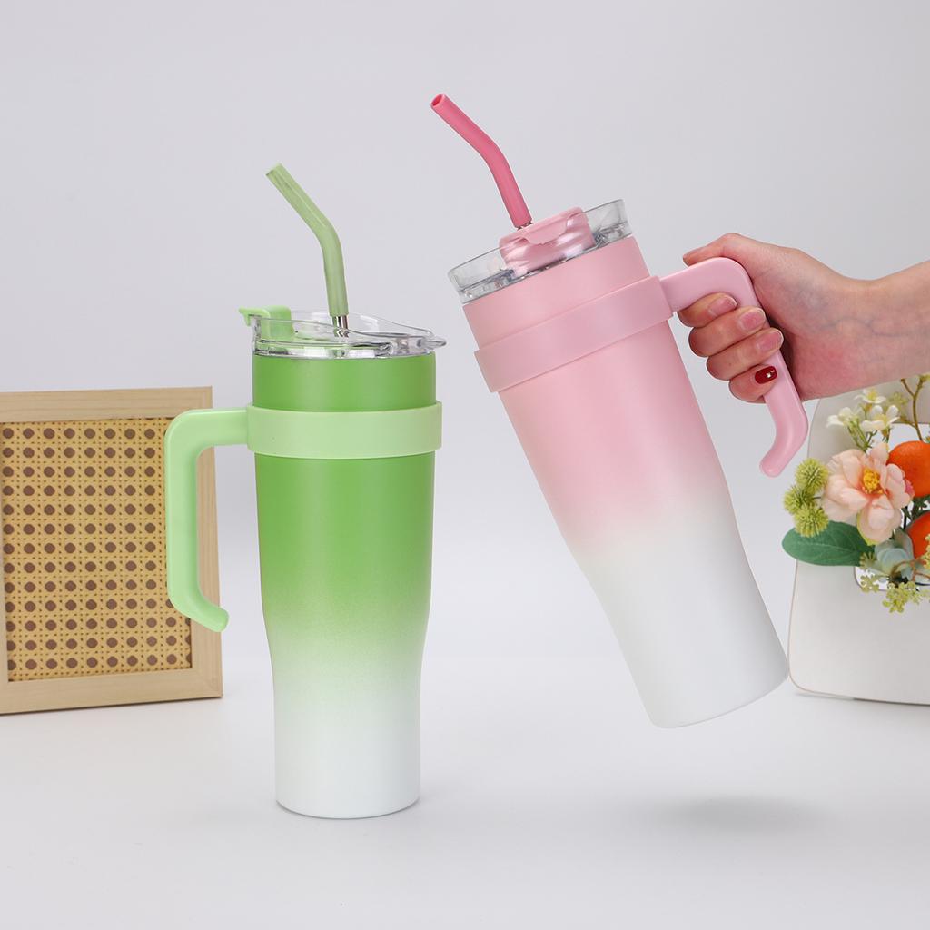 Neuer Strohhalm-Autobecher Big Mac Kälteisolier-Eisbecher 304 Edelstahl Thermosbecher mit Griff