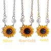 Charm Romantic Jewelry Pearls Flower Pendant Sunflower Necklace Chain Gold Plated