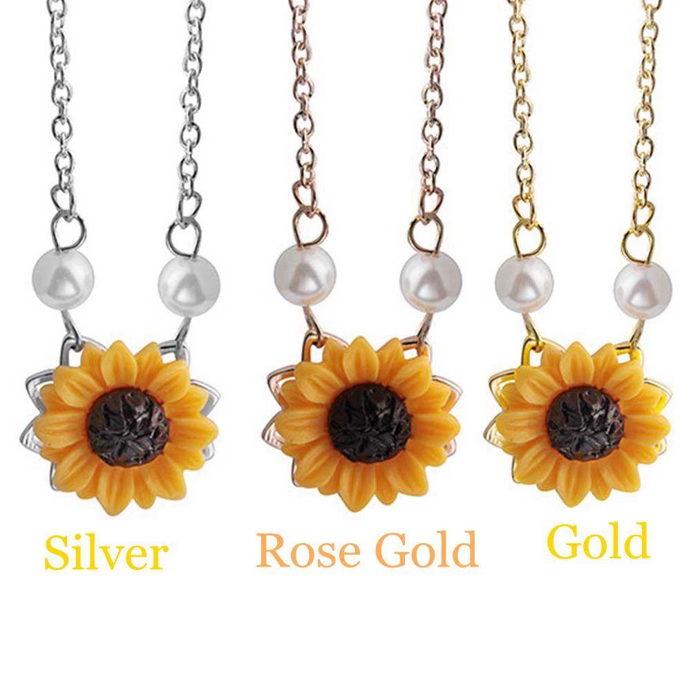 Charm Romantic Jewelry Pearls Flower Pendant Sunflower Necklace Chain Gold Plated