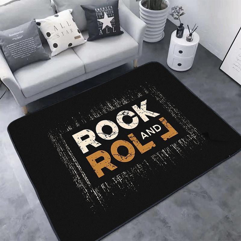 Rock Music Theme Area Rugs Electric Guitar Design Piano Keyboard Starry Night Pattern for Living Room Decor