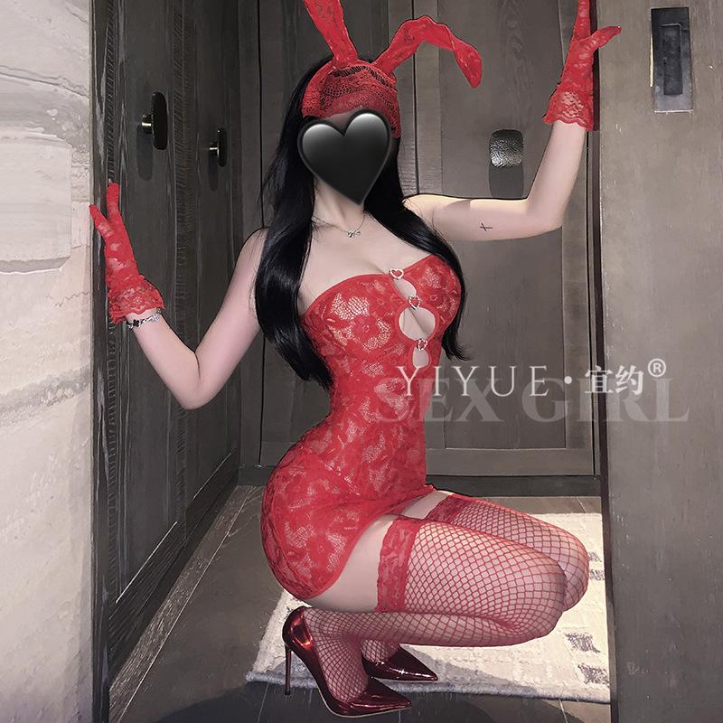 Erotic Underwear, Sexy Strapless Lace Seductive Body-hugging Dress, Women's See-through Uniform, Pure Desire Without Taking Off Pajamas 1388