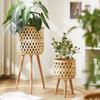 Bamboo Woven Plant Stand - Outdoor Decorative Flower Basket with Rattan Accents for Balcony & Garden, Flower Rack, Floor Fence