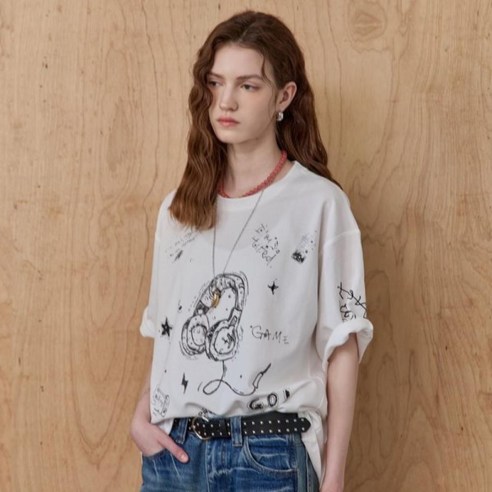 

Maxza Biz HeadseT Doodle PrinT Round Neck T shirT ze07qT042na white/FREE