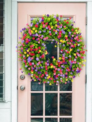 Front Door Wreath Color Artificial Wreath Eucalyptus Wreath Hanging Decor Spring Summer Simulation Flower Wreath Decoration Windows Decoration