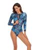 New Women's Long Sleeve One-Piece Swimsuit - European American Solid Color Patchwork Surfing Suit