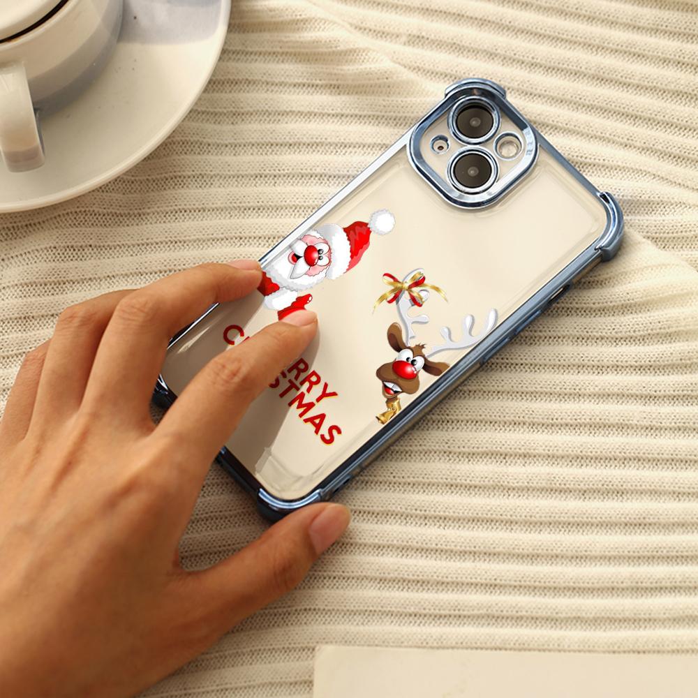 Ae120 Merry Christmas Santa Design Electroplated TPU Phone Cases for Samsung A54 A12 A14 S23 S24 Ultra A55 A15 S20 S21 FE Four Corner Protection Cover