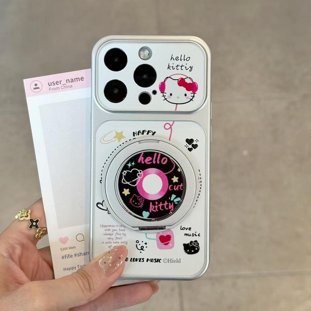 Sweet and Cool Record Cat Rotating Bracket Is Suitable for Apple 16/17Pro Mobile Phone Case IP15 Large Window 14 Fine Hole 13.