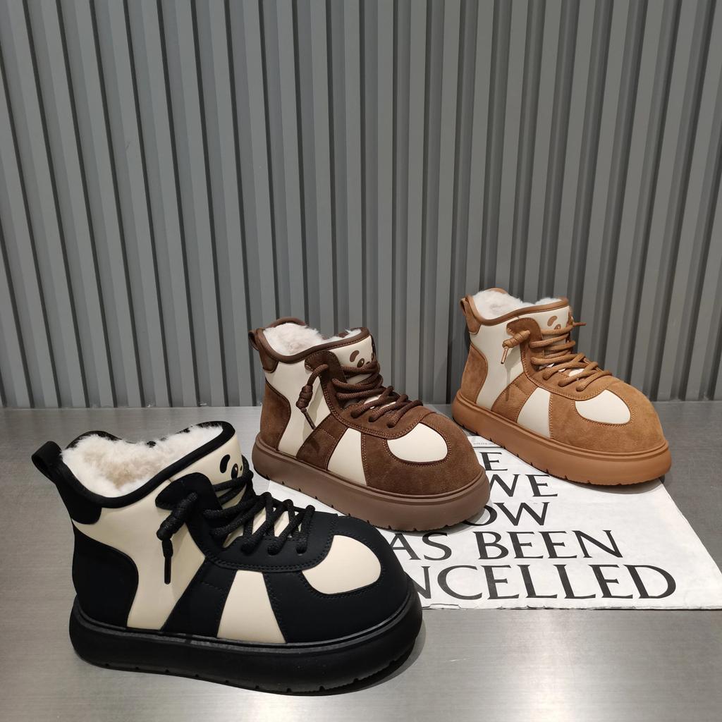 Women's fur one thick bottom winter lightweight warm snow boots non-slip wear-resistant casual sneakers big head cotton boots