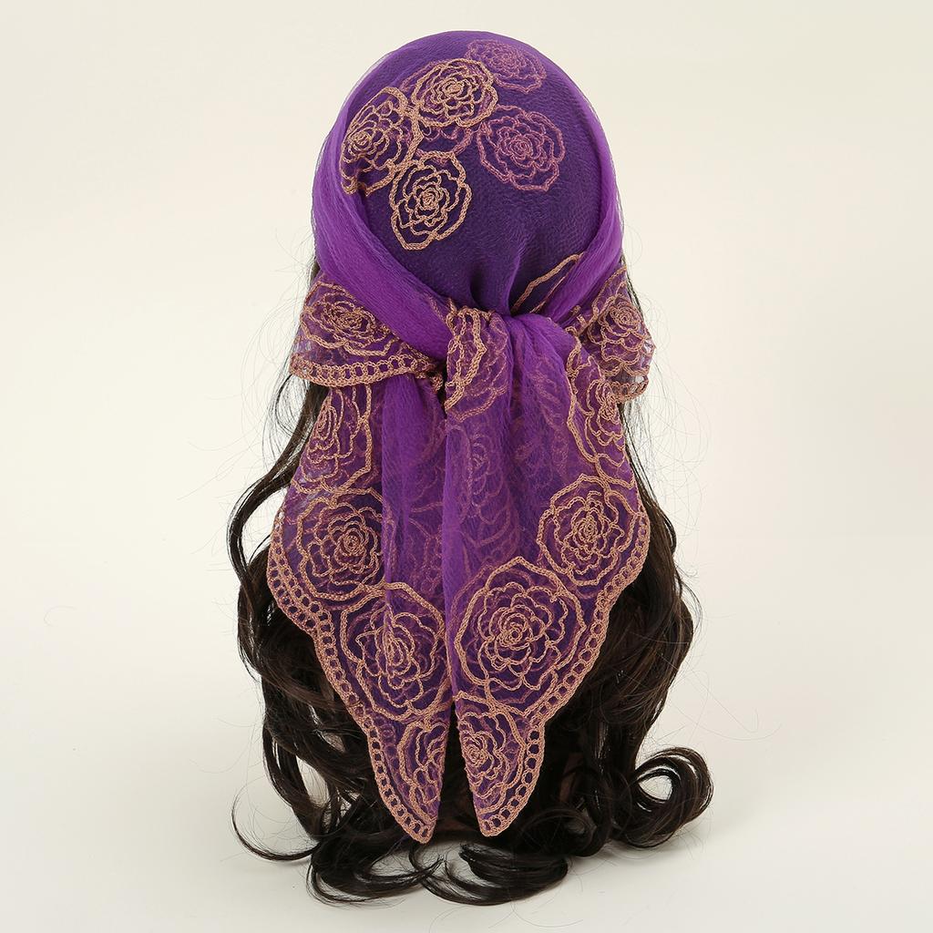 Embroidery Lace Muslim Hijab Square Scarf For Women Flower Headscarf Wrap Foulard Islam Turban Headband Bandana Headwear 80*80cm